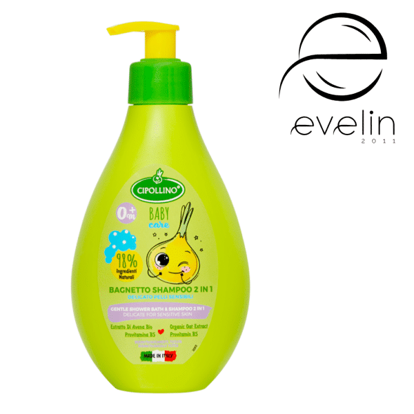 Baby shampoo Chipollino 2 in 1 for bathing from birth with chamomile extract, organic oats, protein B5 - 250 ml.