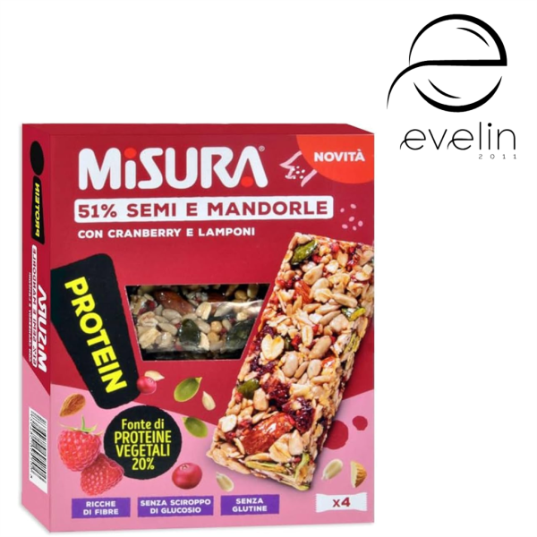 Протеинови барчета Misura 51% Семена и бадеми с червена боровинка и малини 4Х30 гр
