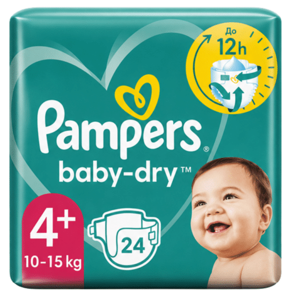 Памперс Baby Dry Diapers 24 бр.размер4+ 10-15 кг.
