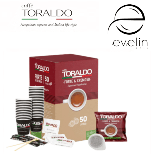 *Кафе Toraldo Комплект Капсули 50 бр. хартиени + *50 бр. аксесоари всеки (захар, бъркалки, чашки) - Forte & Cremoso